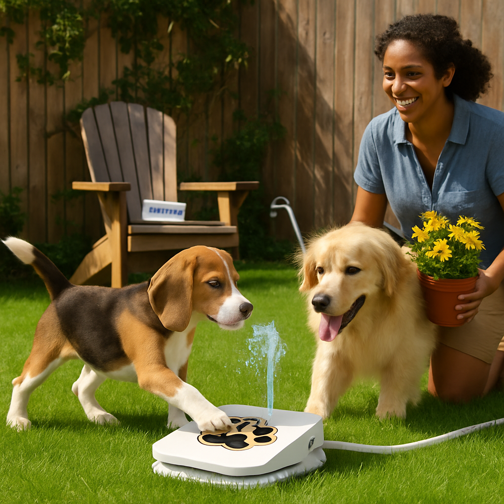 Dog Water Fountain Outdoor Dog Pet Water Dispenser Step-on Activated Sprinkler w/ Interactive Paw Pedal Valve for Drinking Fresh Water