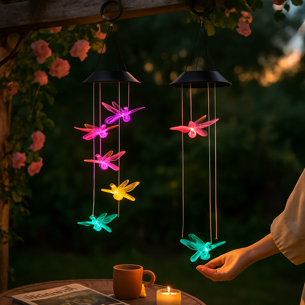 Dragonfly Solar Wind Chimes for Outdoor Garden Decor