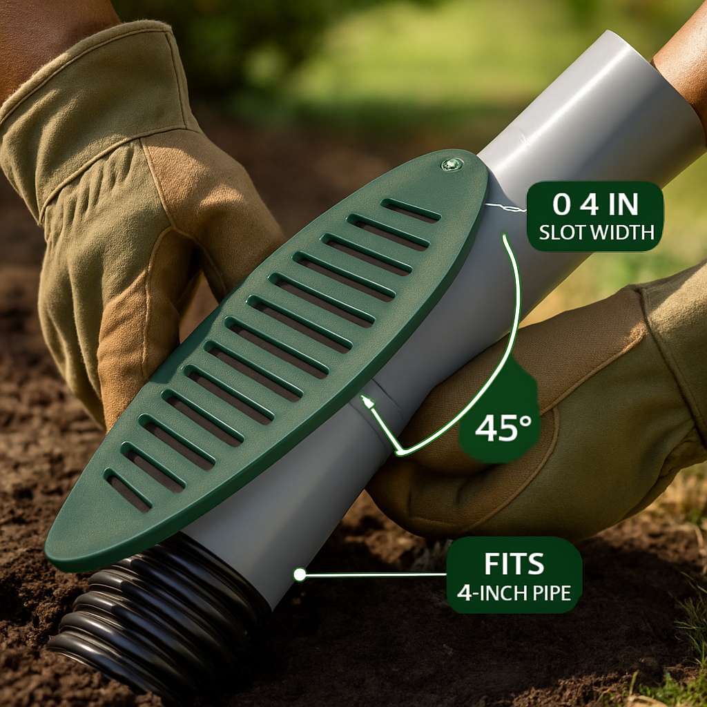 Green Angled Yard Drain Emitter for 4-Inch Pipe