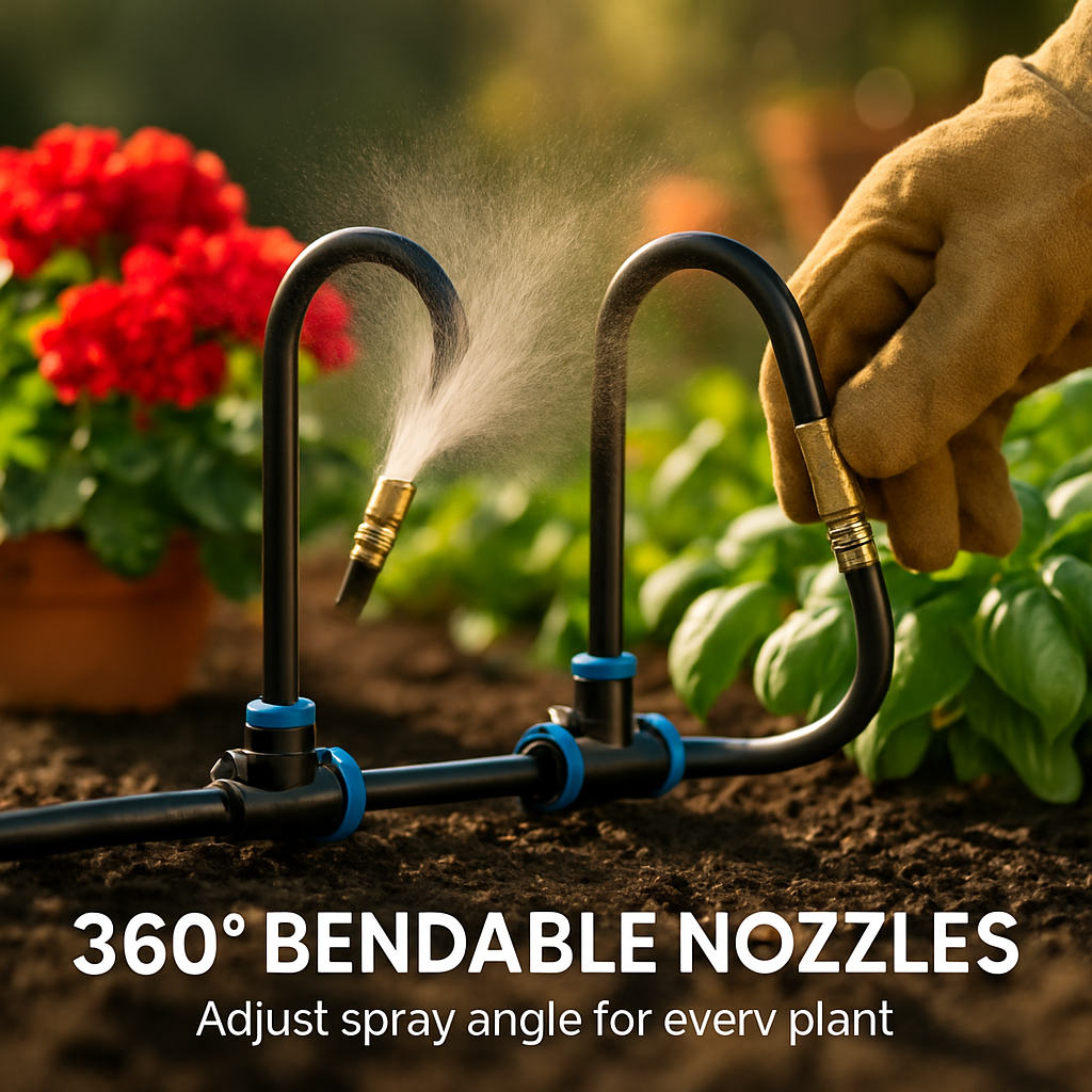 360° Bendable Drip Irrigation System with 49FT 5/8” Tubing Hose 5/16” Faucet Connector Automatic Watering Misting Kit For Garden Greenhouse Yard Lawn
