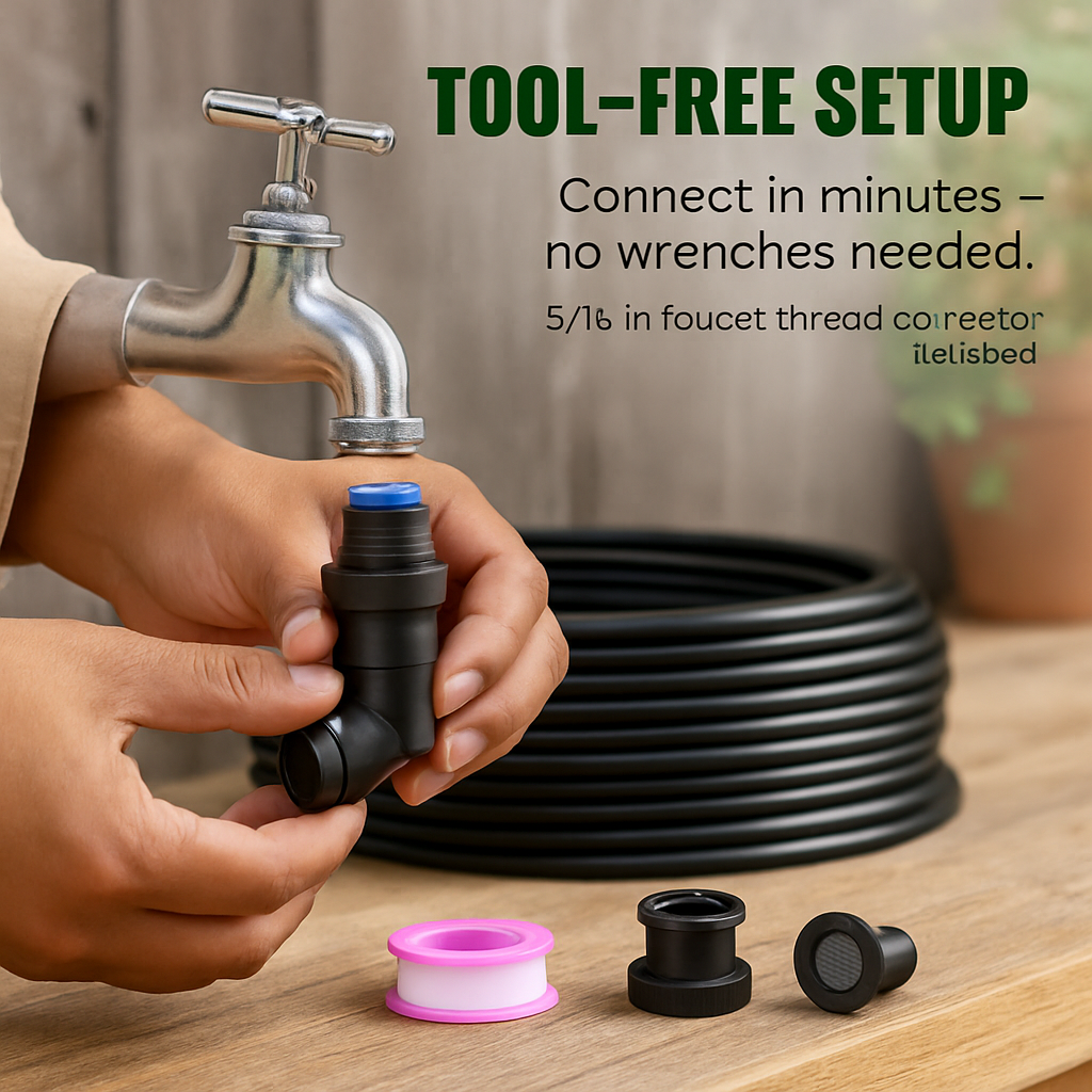 360° Bendable Drip Irrigation System with 49FT 5/8” Tubing Hose 5/16” Faucet Connector Automatic Watering Misting Kit For Garden Greenhouse Yard Lawn