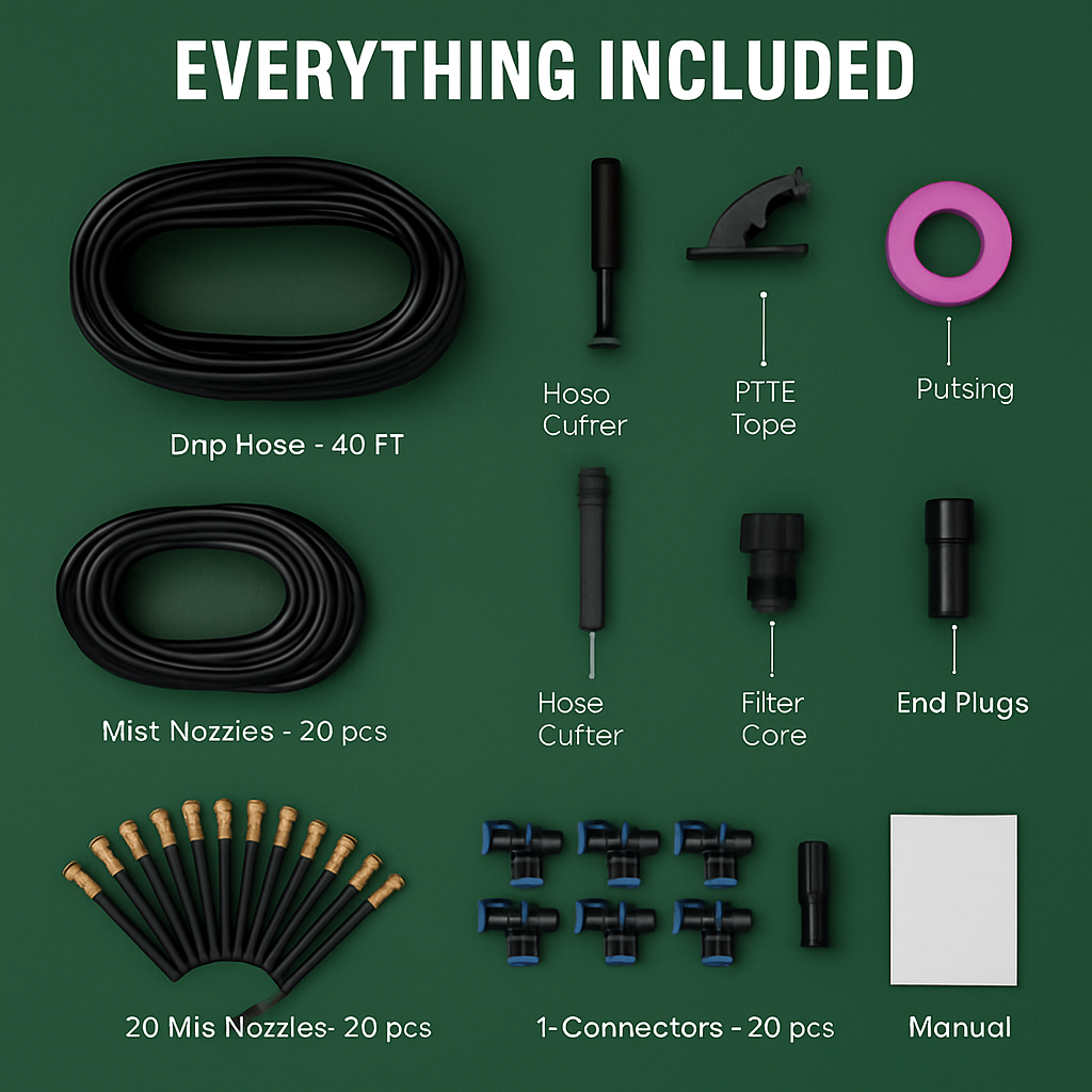 360° Bendable Drip Irrigation System with 49FT 5/8” Tubing Hose 5/16” Faucet Connector Automatic Watering Misting Kit For Garden Greenhouse Yard Lawn