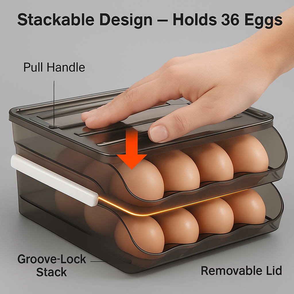 Egg Storage Box with Lid: Double Layer, Auto-Roll