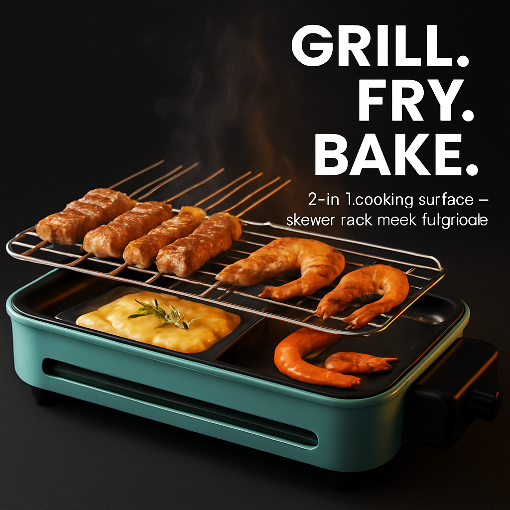 2-in-1 Electric Indoor Grill with Removable Plate