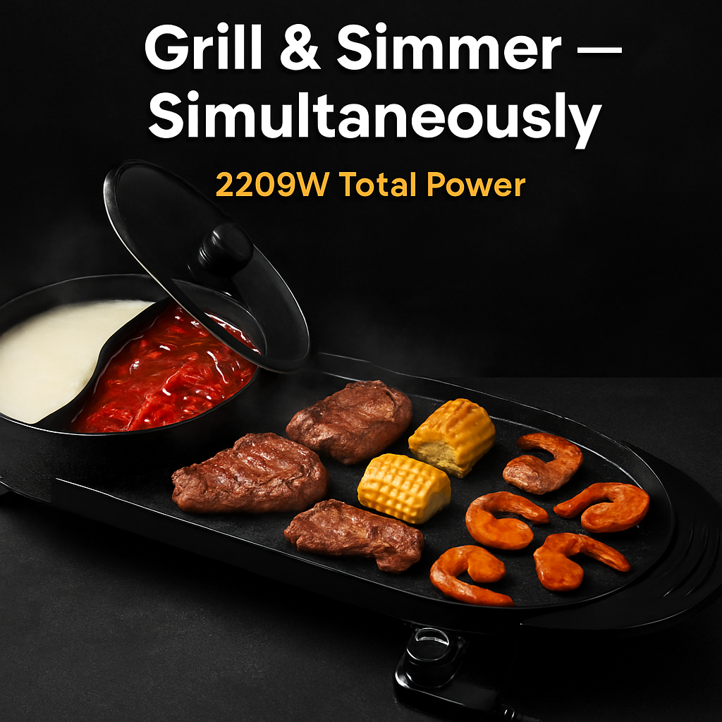 2-in-1 Electric Hot Pot with Grill Cooker for Home Use