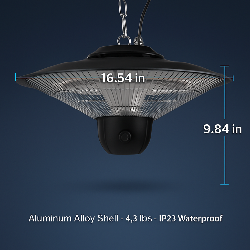 1500W Outdoor Patio Heater Electric Hanging Heated Ceiling Mounted Heating Lamp IP23 Waterproof with 3 Heating Levels 30Mins/60Mins Timer 2 Remote Con