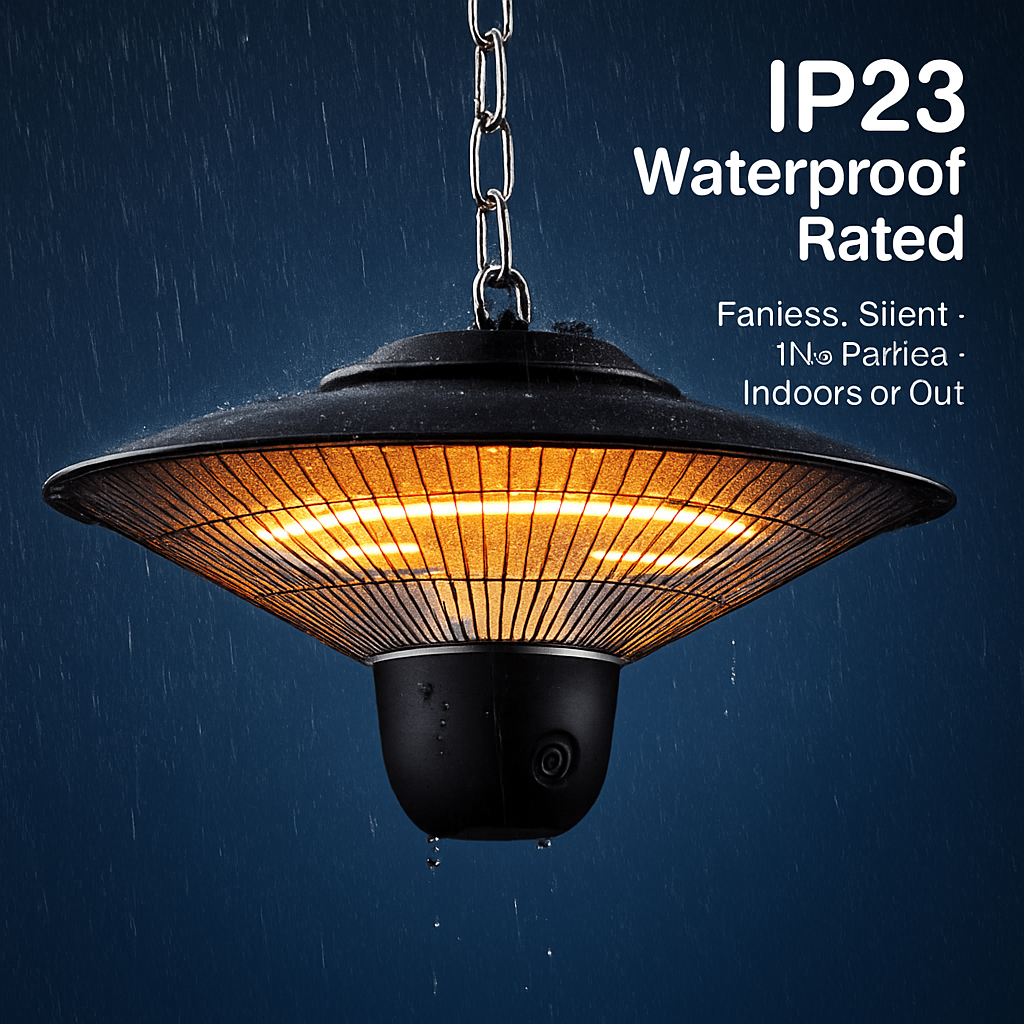 1500W Outdoor Patio Heater Electric Hanging Heated Ceiling Mounted Heating Lamp IP23 Waterproof with 3 Heating Levels 30Mins/60Mins Timer 2 Remote Con