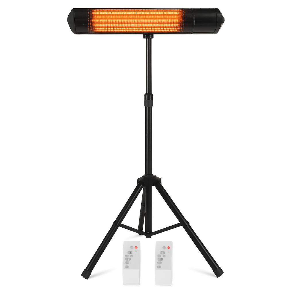 1500W Infrared Heater With Stand Electric Outdoor Patio Heater IP65 Waterproof Tripod Wall Mount with 2 Remotes 3 Heating Levels for Home Restaurant Y
