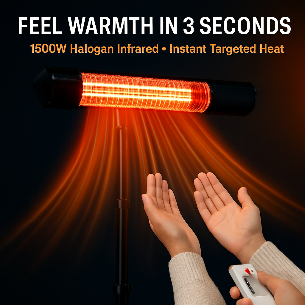 1500W Infrared Heater With Stand Electric Outdoor Patio Heater IP65 Waterproof Tripod Wall Mount with 2 Remotes 3 Heating Levels for Home Restaurant Y