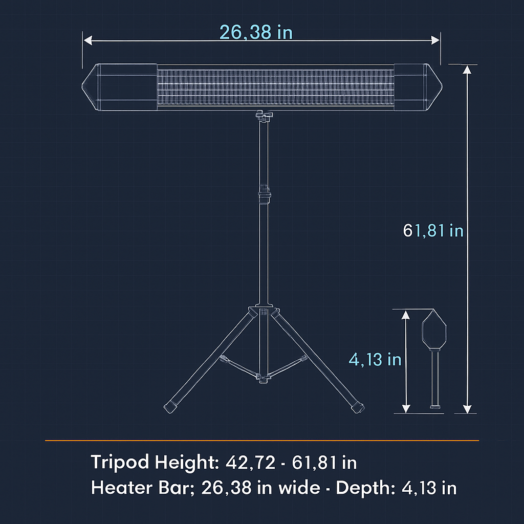1500W Infrared Heater With Stand Electric Outdoor Patio Heater IP65 Waterproof Tripod Wall Mount with 2 Remotes 3 Heating Levels for Home Restaurant Y
