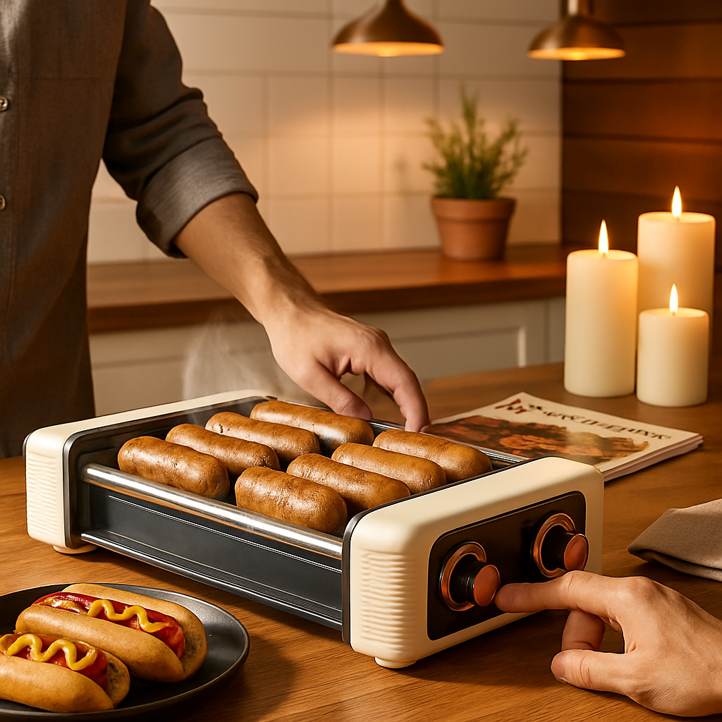3 In 1 Electric Hot Dog Roller Machine with Grill & Griddle 6-Roller Hot Dog Cooker Smokeless Non-Stick Indoor Outdoor with 3 Temp Levels for BBQ Saus