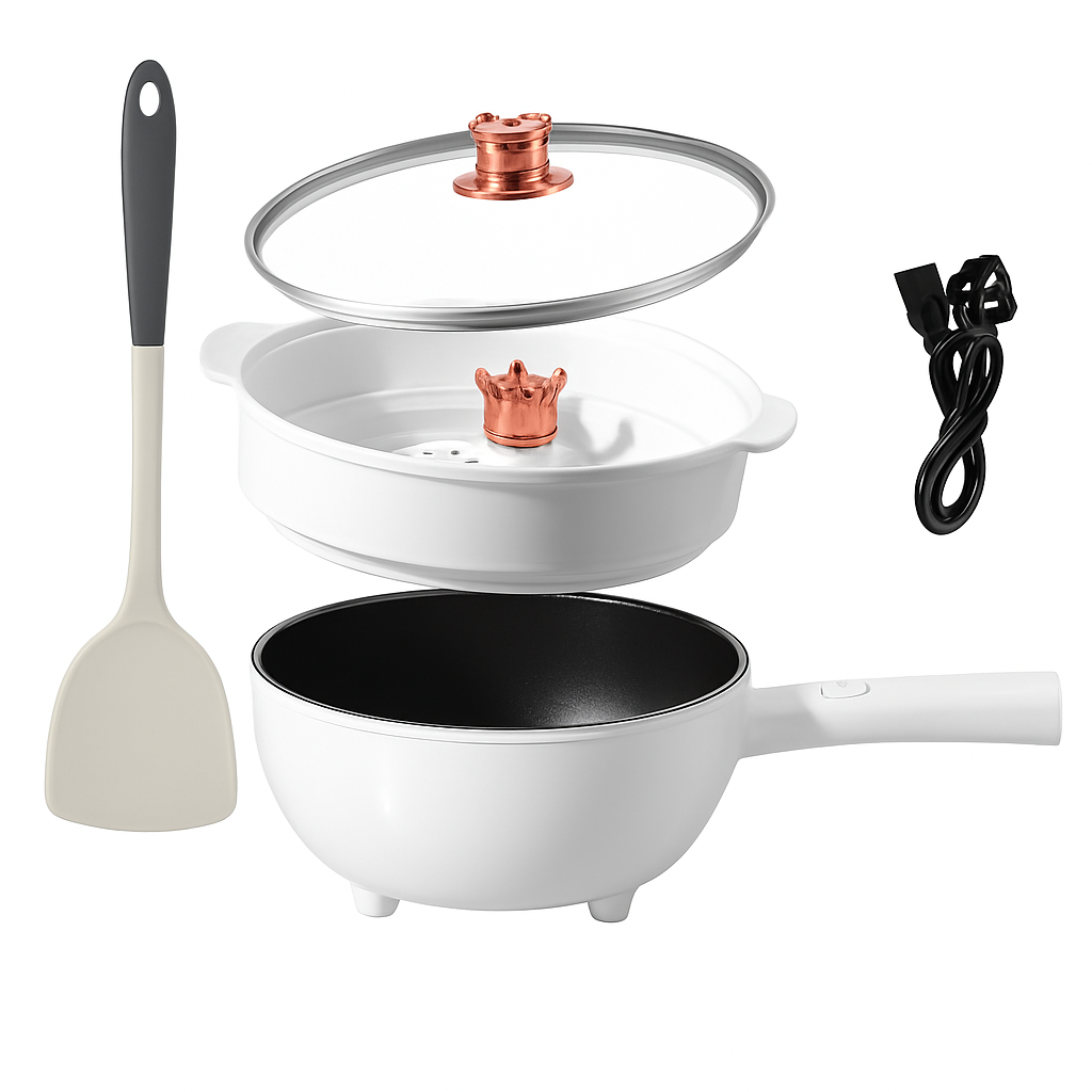 Electric Hot Pot with Steamer – Portable Non-Stick Fry Pan