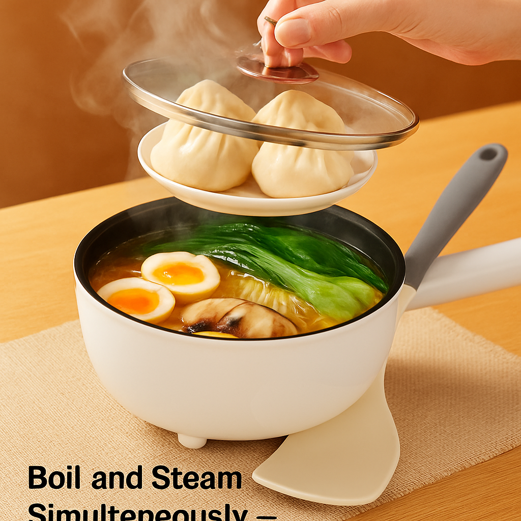 Electric Hot Pot with Steamer – Portable Non-Stick Fry Pan