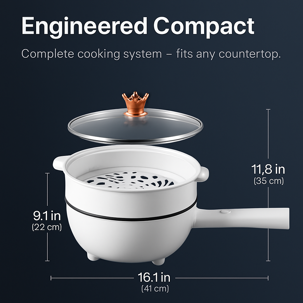 Electric Hot Pot with Steamer – Portable Non-Stick Fry Pan
