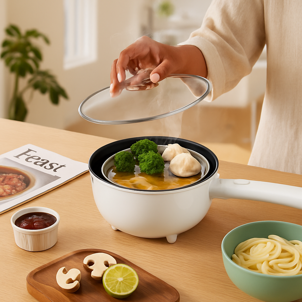 Electric Hot Pot with Steamer – Portable Non-Stick Fry Pan