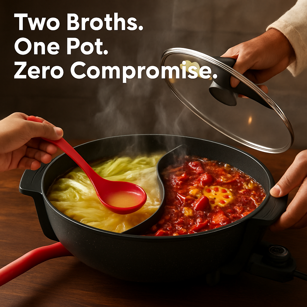 6L Electric Hot Pot with Divider 1100W Dual-Flavor Pot Shabu Shabu Pot Non-Stick with 5-Temp Control for Shabu Shabu Fondue Perfect for Family Gatheri