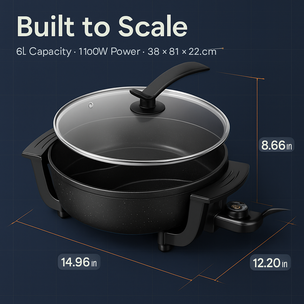 6L Electric Hot Pot with Divider 1100W Dual-Flavor Pot Shabu Shabu Pot Non-Stick with 5-Temp Control for Shabu Shabu Fondue Perfect for Family Gatheri
