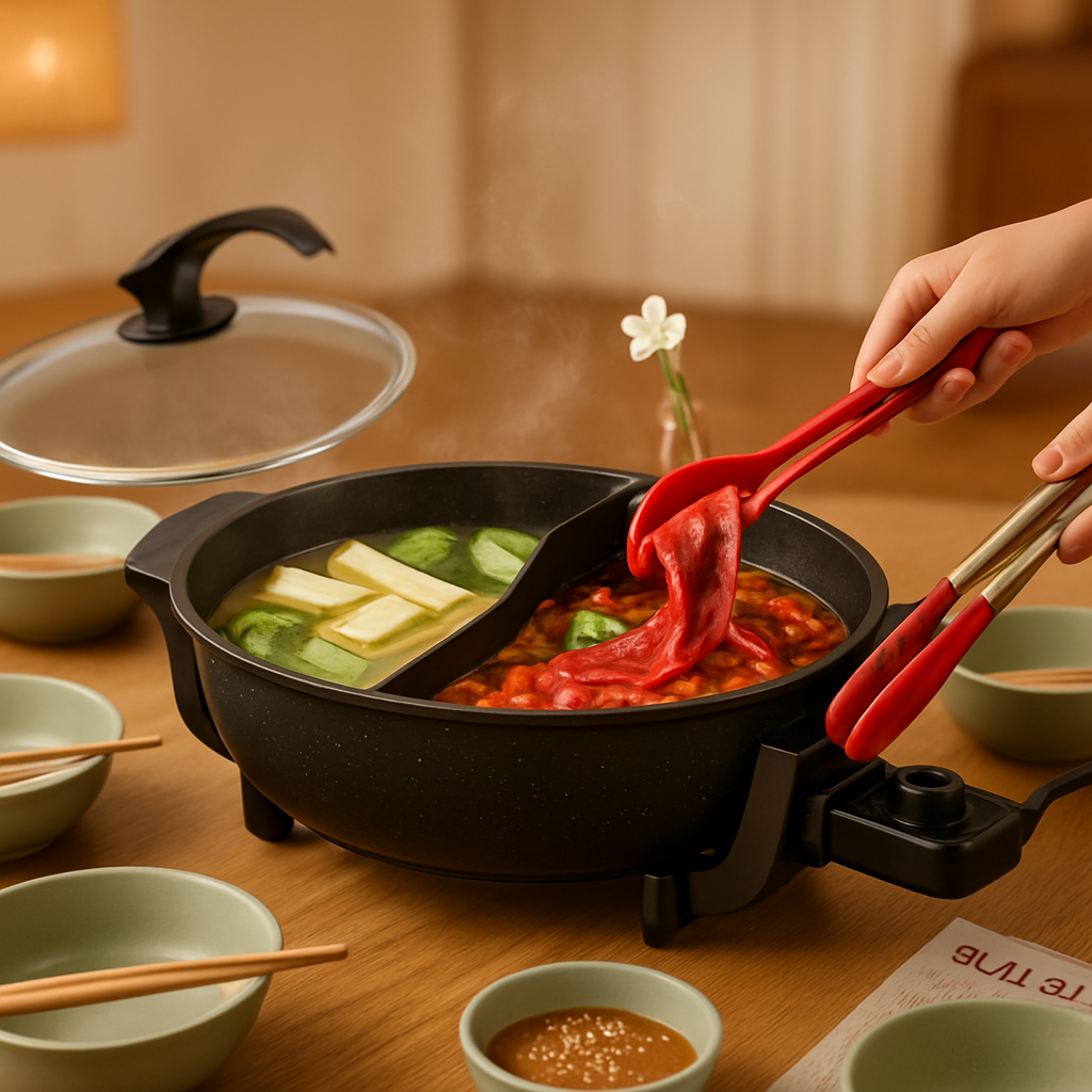 6L Electric Hot Pot with Divider 1100W Dual-Flavor Pot Shabu Shabu Pot Non-Stick with 5-Temp Control for Shabu Shabu Fondue Perfect for Family Gatheri