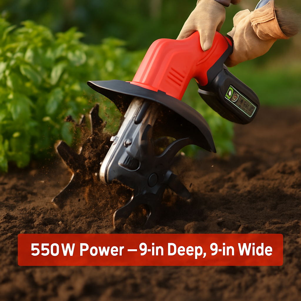 Cordless Tiller Cultivator with 4-Blade Tines