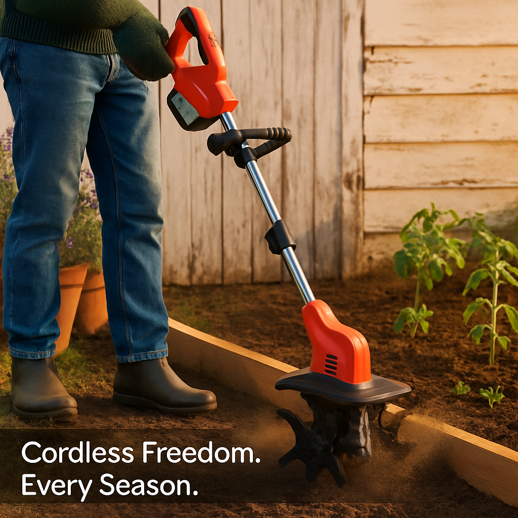 Cordless Tiller Cultivator with 4-Blade Tines