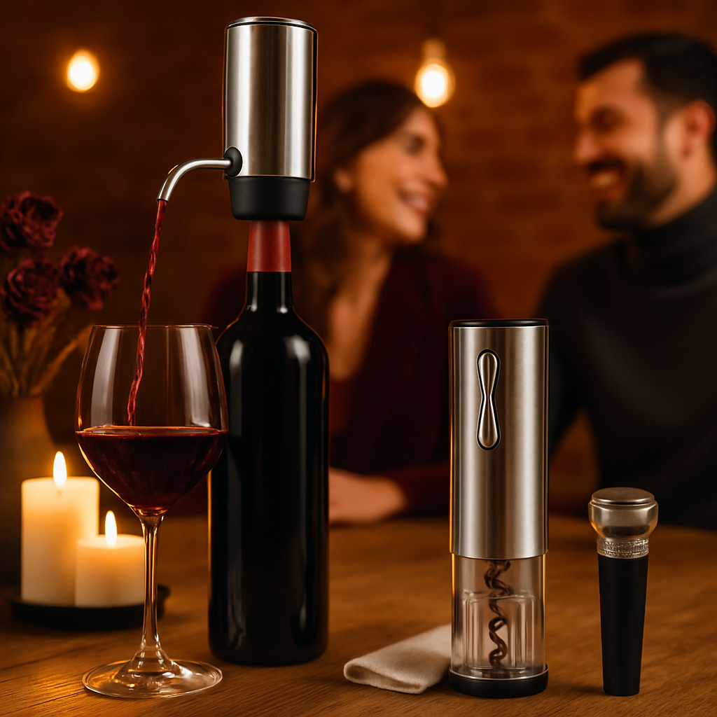 Electric Wine Opener Set with Aerator, Foil Cutter & Stopper