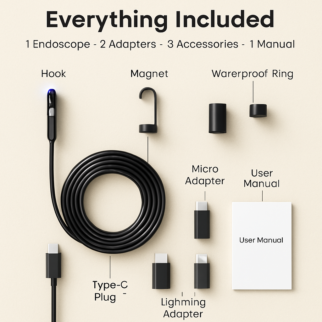 Endoscope Camera with Dual Lenses for Tight Space Inspection