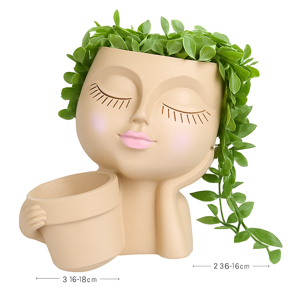 Girl Face Planter Pot with Dual Openings for Succulents