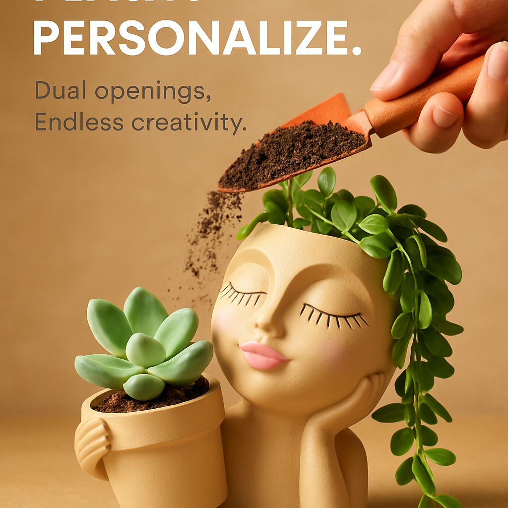 Girl Face Planter Pot with Dual Openings for Succulents