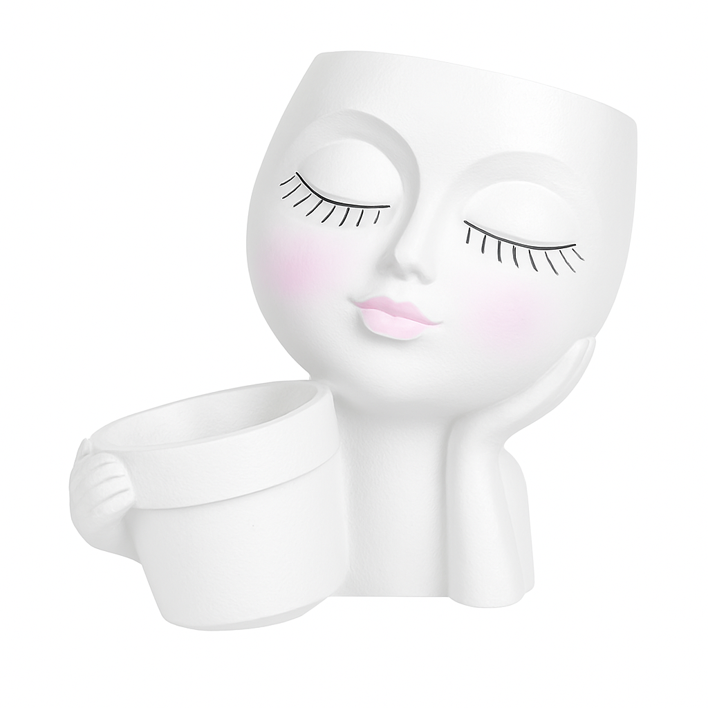 Girl Face Planter Pot with Dual Openings for Succulents