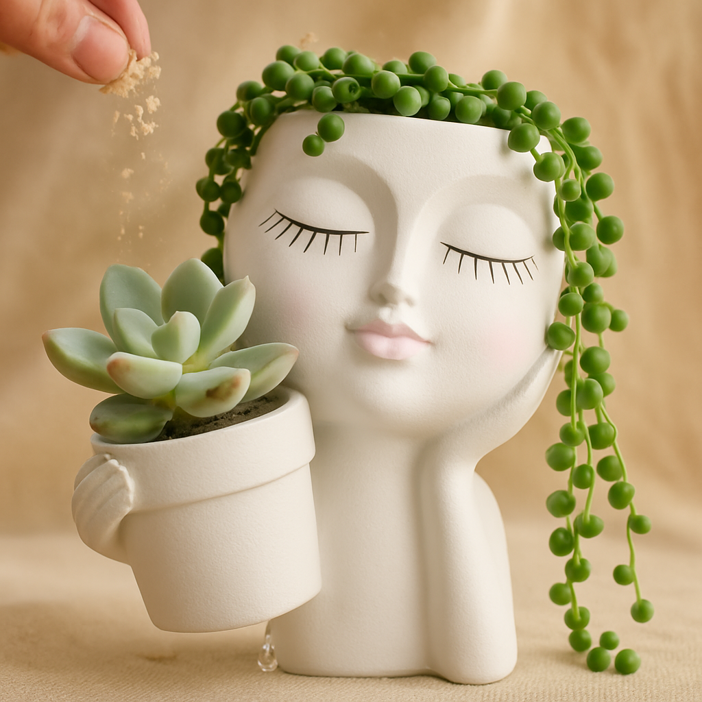 Girl Face Planter Pot with Dual Openings for Succulents