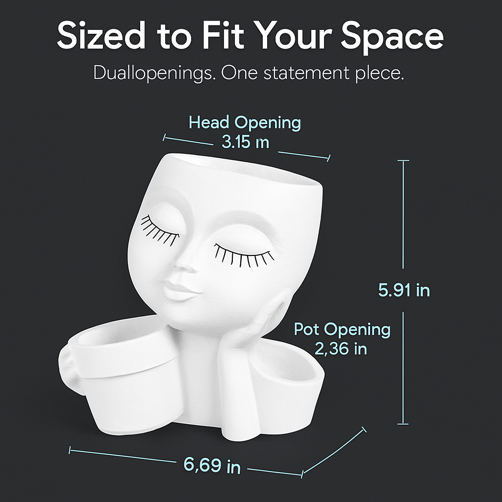 Girl Face Planter Pot with Dual Openings for Succulents