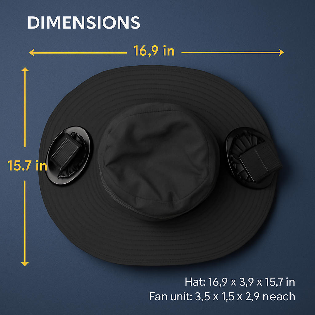 Wide Brim Sun Hat with 2 Solar-Powered Fans