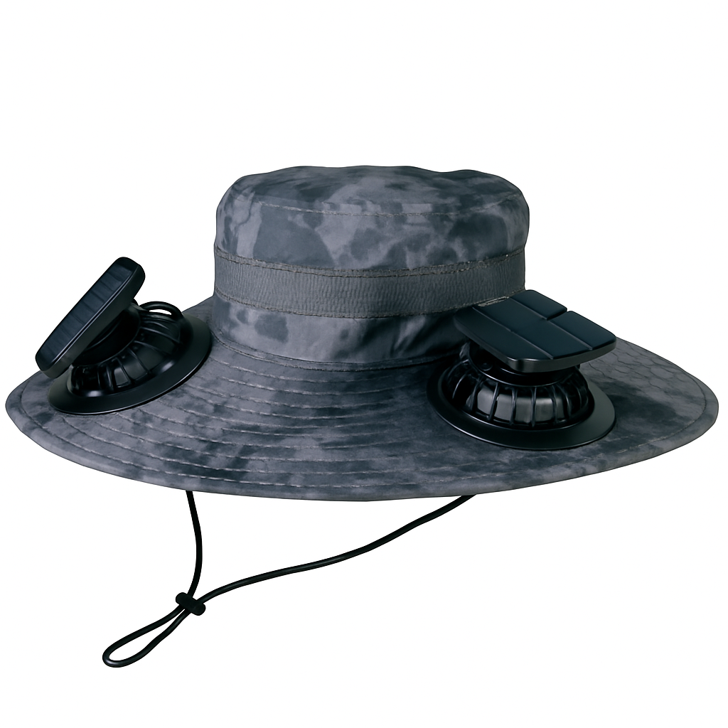 Wide Brim Sun Hat with 2 Solar-Powered Fans