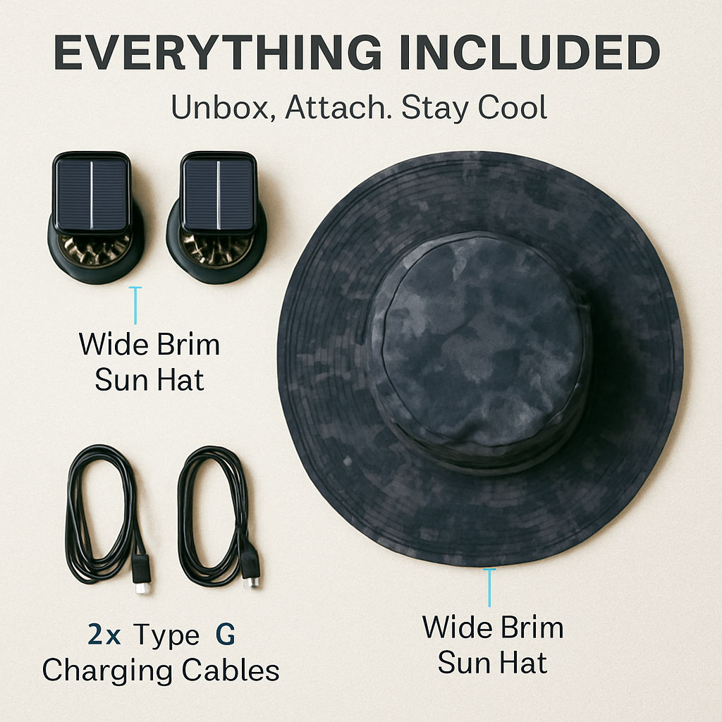 Wide Brim Sun Hat with 2 Solar-Powered Fans