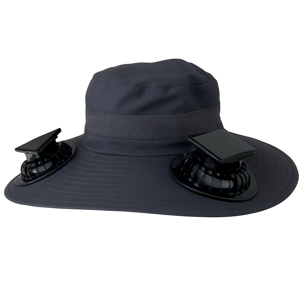 Wide Brim Sun Hat with 2 Solar-Powered Fans