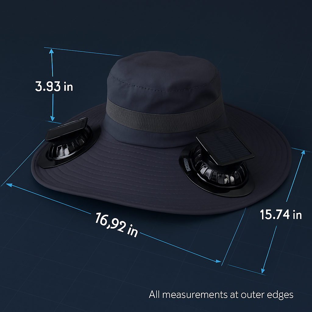 Wide Brim Sun Hat with 2 Solar-Powered Fans