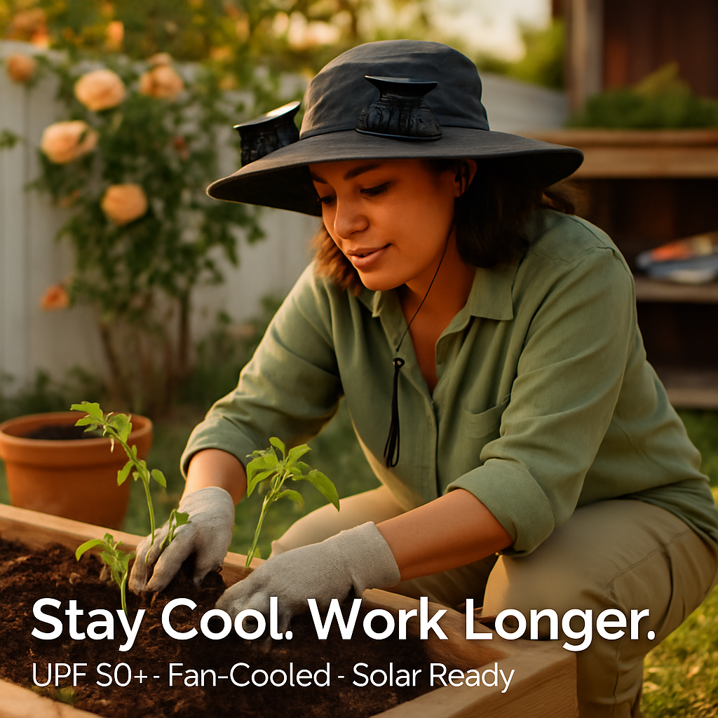 Wide Brim Sun Hat with 2 Solar-Powered Fans