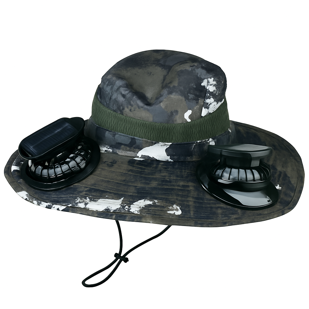 Wide Brim Sun Hat with 2 Solar-Powered Fans