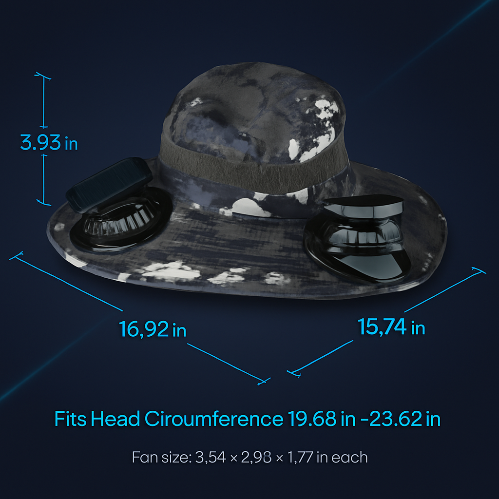 Wide Brim Sun Hat with 2 Solar-Powered Fans