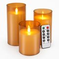 Flameless Battery-Operated Glass Pillar Candles with Remote
