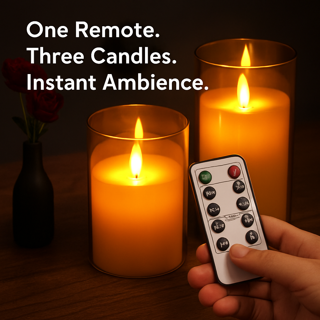 Flameless Battery-Operated Glass Pillar Candles with Remote