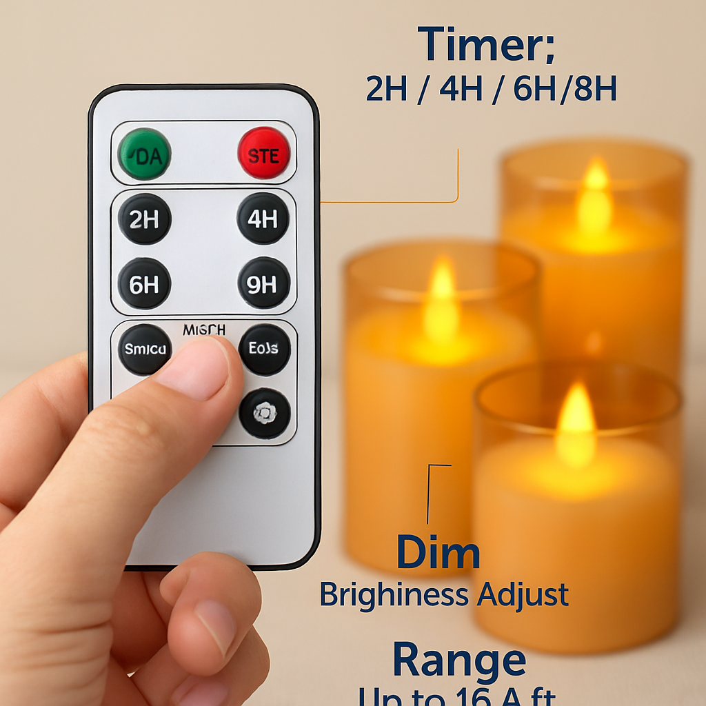 Flameless Battery-Operated Glass Pillar Candles with Remote