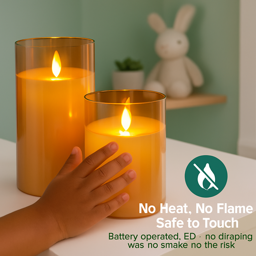 Flameless Battery-Operated Glass Pillar Candles with Remote