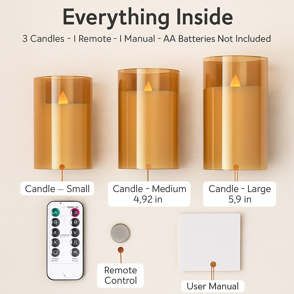 Flameless Battery-Operated Glass Pillar Candles with Remote