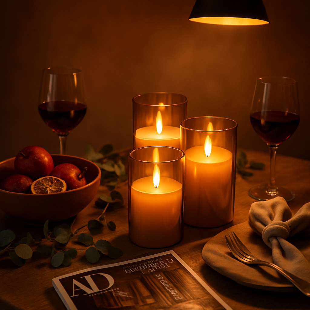 Flameless Battery-Operated Glass Pillar Candles with Remote
