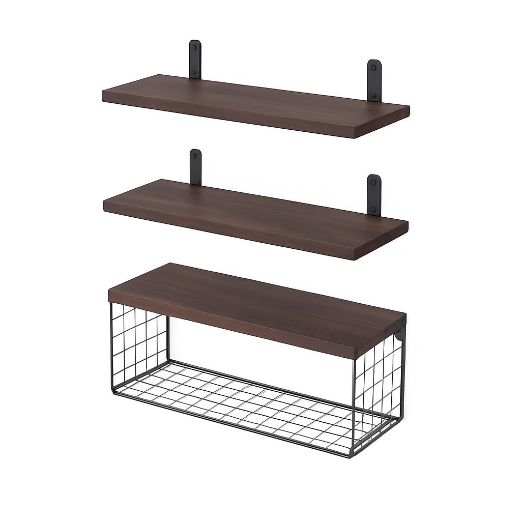 2-in-1 Floating Shelves with Storage Basket