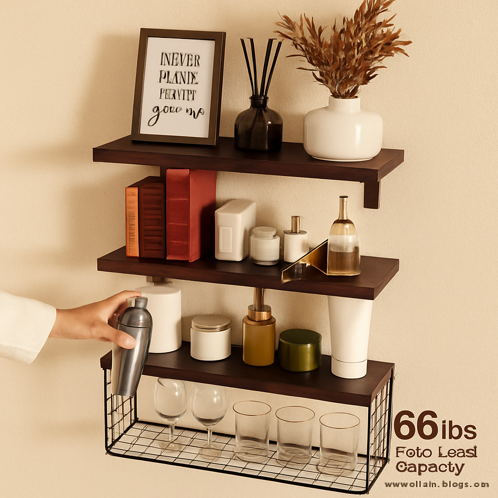 2-in-1 Floating Shelves with Storage Basket
