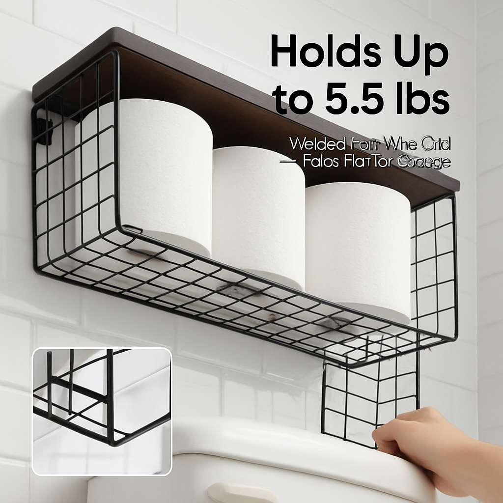 2-in-1 Floating Shelves with Storage Basket