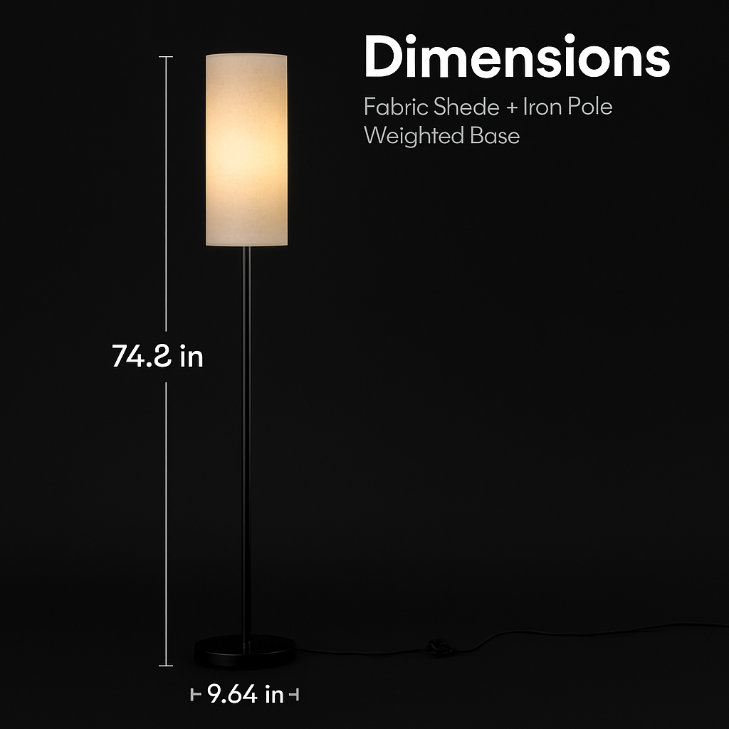 Tall Floor Lamp with Shade, Warm Yellow Light