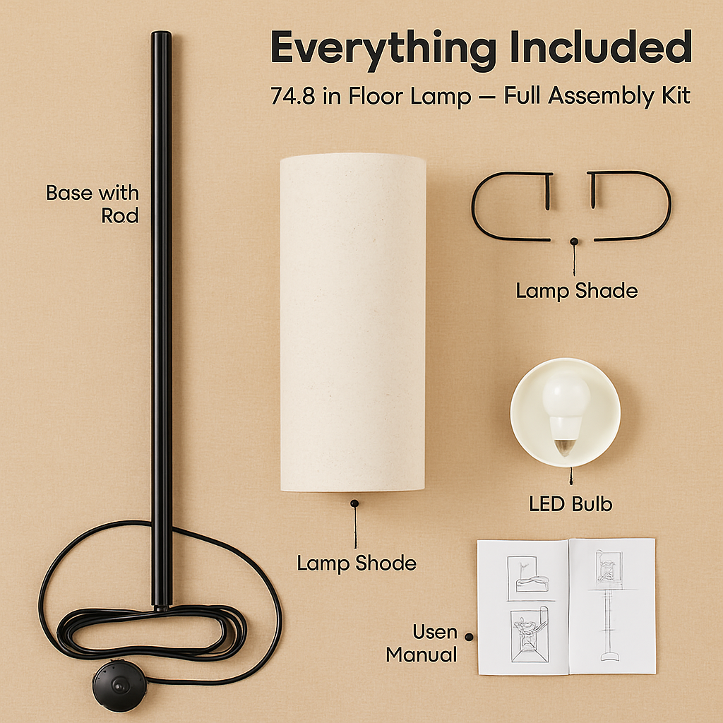 Tall Floor Lamp with Shade, Warm Yellow Light